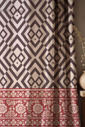 Floral Geometric Linen Curtain: Red Block Print Boho Drapery - Image 1