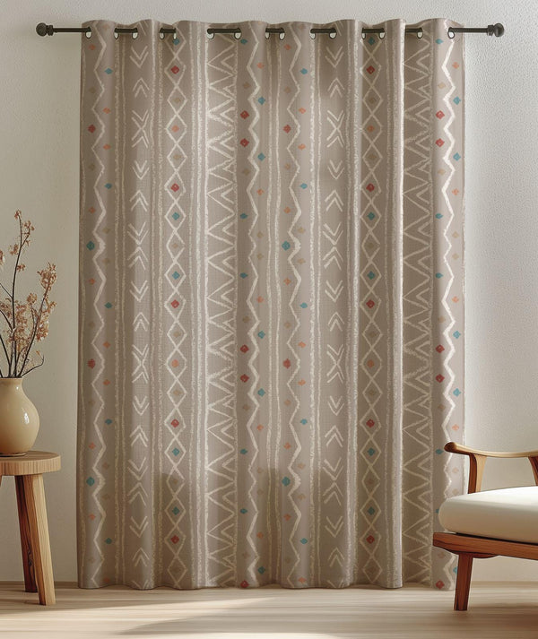 Tribal Linen Curtain: Beige Mudcloth-Inspired Boho Drapery