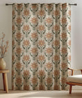 Terracotta Floral Linen Curtain: Handpainted Botanical Boho Drapery - Image 2