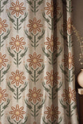 Terracotta Floral Linen Curtain: Handpainted Botanical Boho Drapery - Image 1