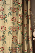 Tribal Deer Print Linen Curtain: Boho Folk Floral Window Panel - Image 1