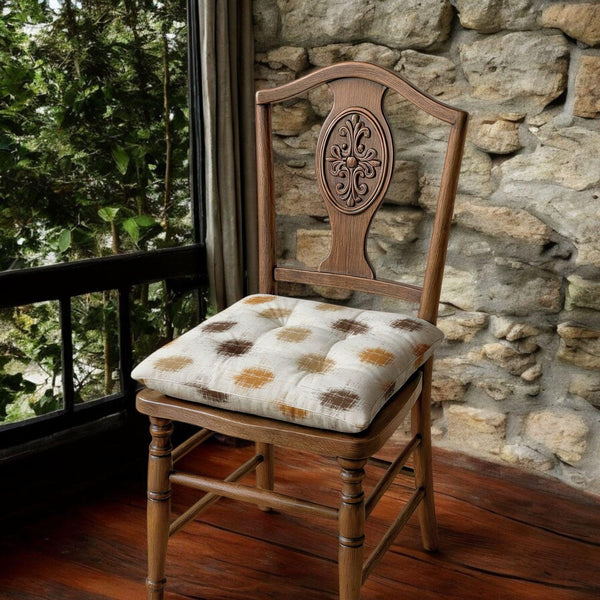 Rustic Dot Print Chair Cushion: Handmade Cotton Linen Seat Pad