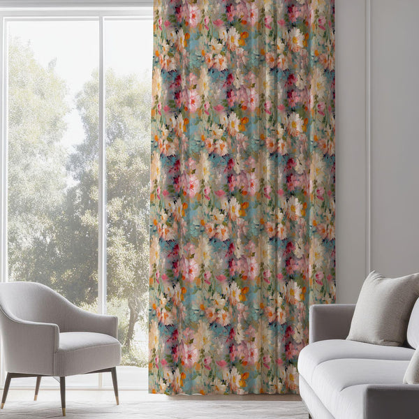 Watercolor Floral Curtain:  Cottagecore Window Panel