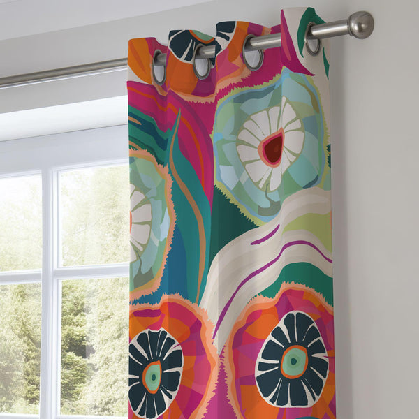 Retro Pop Art Curtain: Abstract Floral Print,  Blend