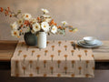 Minimalist Floral Velvet Table Runner – Modern Beige Dining Decor with Simple Brown Flower Pattern - Image 2