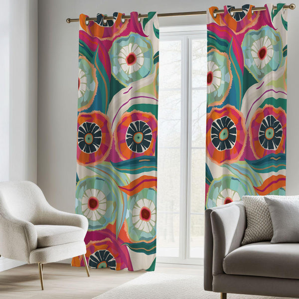 Retro Pop Art Curtain: Abstract Floral Print,  Blend