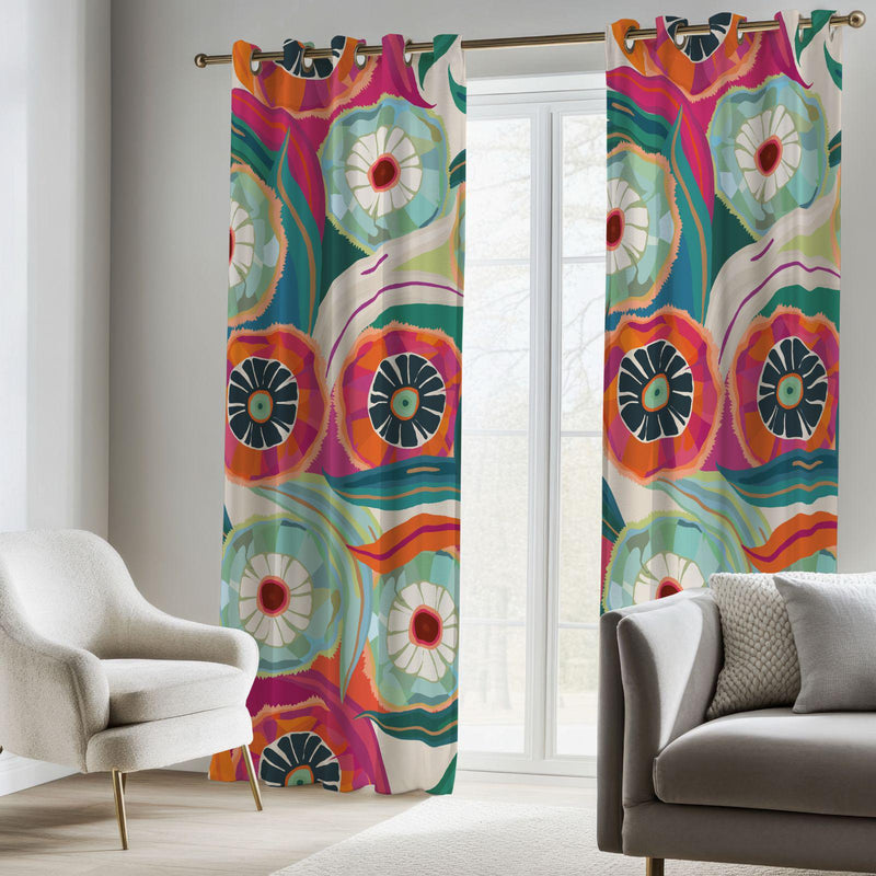Retro Pop Art Curtain: Abstract Floral Print,  Blend