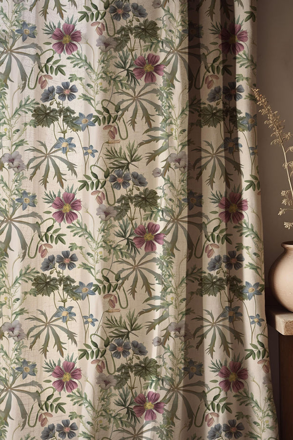 Tropical Palm Leaf Cotton Linen Curtain Panel: Botanical Print Drapery