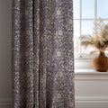 Purple Gold Floral Curtain Panel: Cotton Linen Blend Drapery - Image 1
