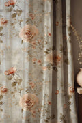 Blush Rose Bloom Linen Curtain – Soft Sheer Botanical Panel for Romantic Vintage Interiors - Image 1
