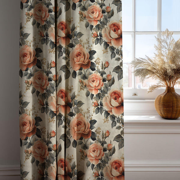 Dramatic Rose Garden Linen Curtain – Moody Botanical Panel with Vintage Charm for Cozy Interiors