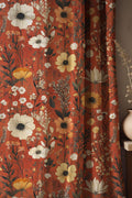 Terracotta Floral Linen Curtain – Warm Fall Botanical Panel with Rustic Autumn Flowers - Image 1