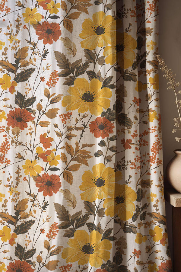 Sunlit Garden Linen Curtain – Bright Botanical Floral Panel for Boho or Farmhouse Style