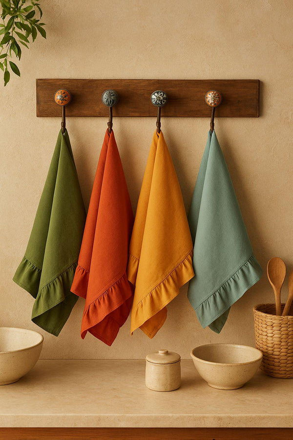 Rustic Cotton Kitchen Towels: Ruffled Autumn Tea Towel
