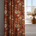 Terracotta Floral Linen Curtain – Warm Fall Botanical Panel with Rustic Autumn Flowers - Image 2