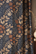 Vintage Navy Blue Floral Linen Curtain: Rustic Botanical Window Panel - Image 1