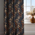 Vintage Navy Blue Floral Linen Curtain: Rustic Botanical Window Panel - Image 2