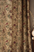Autumn Linen Curtain: Acorn and Leaf Pattern - Beige Olive Botanical Drapes - Image 1