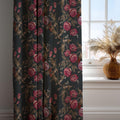 Dark Floral Linen Curtain: Burgundy Roses & Gold Leaves - Image 2