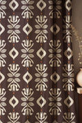 Brown Ikat Linen Curtain: Geometric Cream Pattern Drapes, Bohemian Tribal Style Window Panels - Image 1