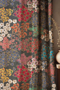 Japanese Floral Linen Curtain: Multicolor Blossom Pattern on Charcoal Gray, Artistic Botanical Drapes - Image 1