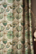 Mint Green Floral Linen Curtain: Beige Drapes with Watercolor Botanical Blooms, Elegant Nature-Inspired Design - Image 1