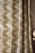 Geometric Linen Curtain: Beige and Olive Tribal Pattern Drapes, Modern Boho Style Window Panels - Image 1