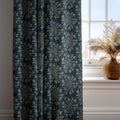 Navy Linen Curtain: Botanical Lavender Blooms & Green Leaves - Image 2
