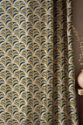 Art Deco Linen Curtain: Geometric Teal & Gold Pattern - Image 1