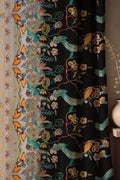 Boho Linen Curtain: Black Floral Drapes with Exotic Birds - Image 1