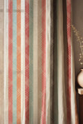 Striped Linen Curtain: Soft Coral, Teal, and Beige Drapes - Image 1