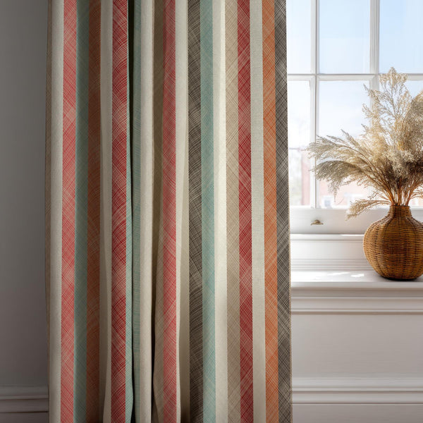 Striped Linen Curtain: Soft Coral, Teal, and Beige Drapes