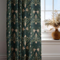 Emerald Green Linen Curtain: Baroque Floral Drapes with Gold Accents - Image 2