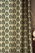 Botanical Linen Curtain: Art Deco Green Leaf Print Window Panel - Image 1