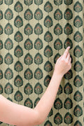 Botanical Linen Curtain: Art Deco Green Leaf Print Window Panel - Image 2