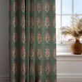 Rustic Botanical Linen Curtain: Green And Red Leaf Pattern Drapes, Traditional Nature Inspired Fabric - Image 3