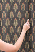 Black Botanical Linen Curtain: Golden Leaf Pattern Drapes, Elegant Vintage Style Window Fabric - Image 2