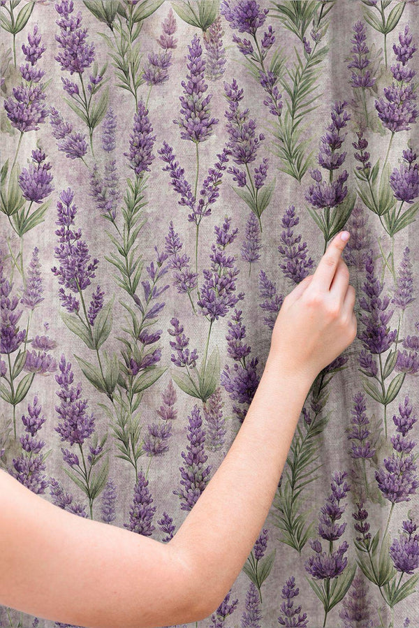 Lavender Floral Linen Curtain: Purple Flower Botanical Drapes, Country Cottage Style Window Panels