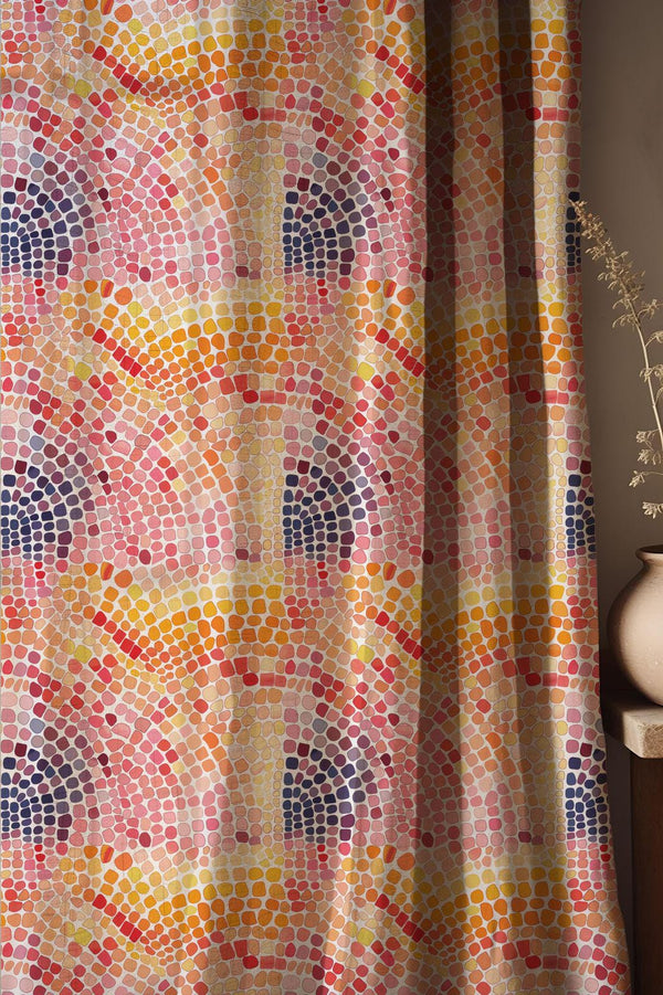 Colorful Mosaic Linen Curtain: Modern Geometric Pattern Drapes, Abstract Rainbow Boho Home Decor