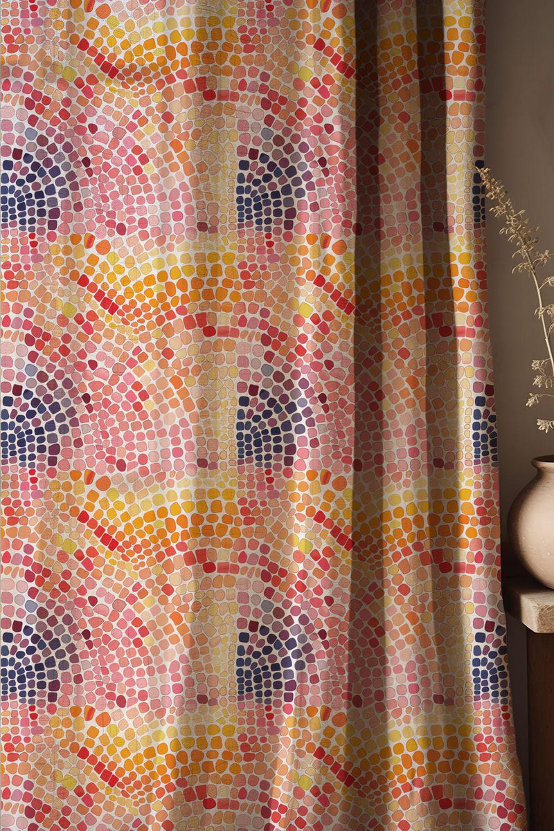 Colorful Mosaic Linen Curtain: Modern Geometric Pattern Drapes, Abstract Rainbow Boho Home Decor
