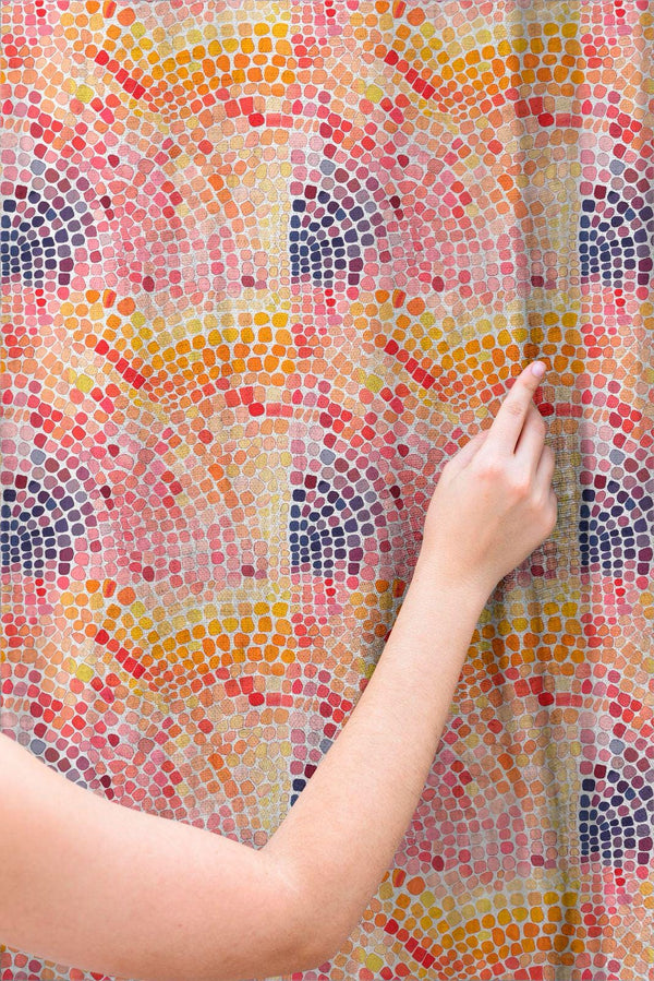 Colorful Mosaic Linen Curtain: Modern Geometric Pattern Drapes, Abstract Rainbow Boho Home Decor