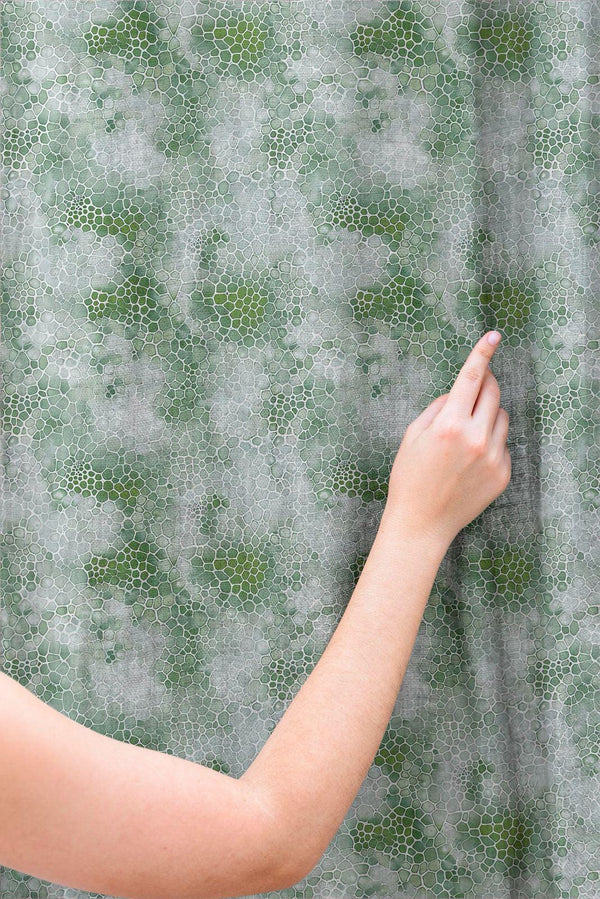 Green Mosaic Linen Curtain: Organic Cell Pattern Drapes, Modern Botanical Abstract Window Panels