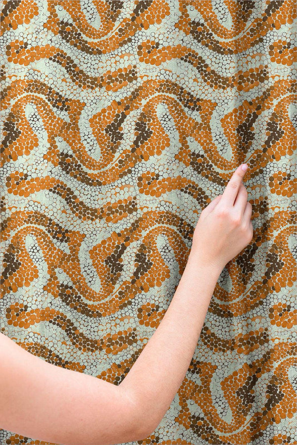 Brown Wave Dot Linen Curtain: Retro Abstract Pattern Drapes, Earthy Boho Geometric Fabric