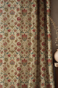 Vintage Floral Linen Curtain: Red And Blue Botanical Pattern Drapes, Traditional European Style Fabric - Image 1