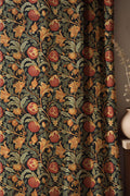Cranes In Garden Linen Curtain: Beige Botanical Bird Pattern Drapes, Oriental Nature Inspired Fabric - Image 1