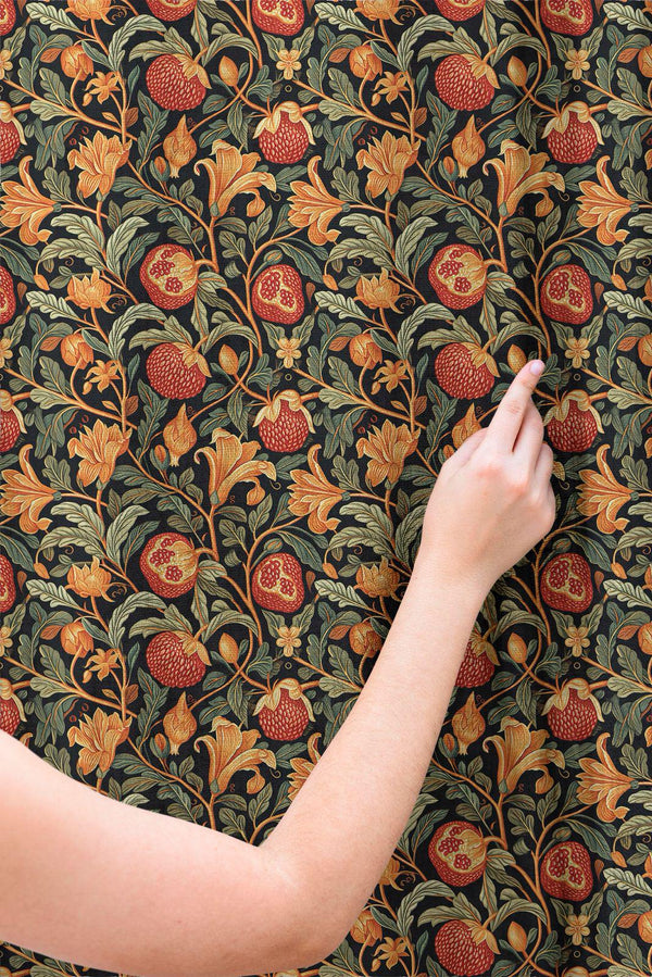 Cranes In Garden Linen Curtain: Beige Botanical Bird Pattern Drapes, Oriental Nature Inspired Fabric