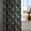 Botanical Crane Linen Curtain: Dark Blue Asian Style Drapes - Image 3