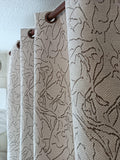 Beige Floral Textured Cotton Blend Curtains: Light Blocking Eyelet Drapes - Image 2