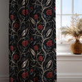 Gothic Rose Linen Curtain: Black Floral Drapes with Silver Leaves - Image 2