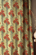 Art Nouveau Poppy Linen Curtain: Red Floral Botanical Drapes - Image 1
